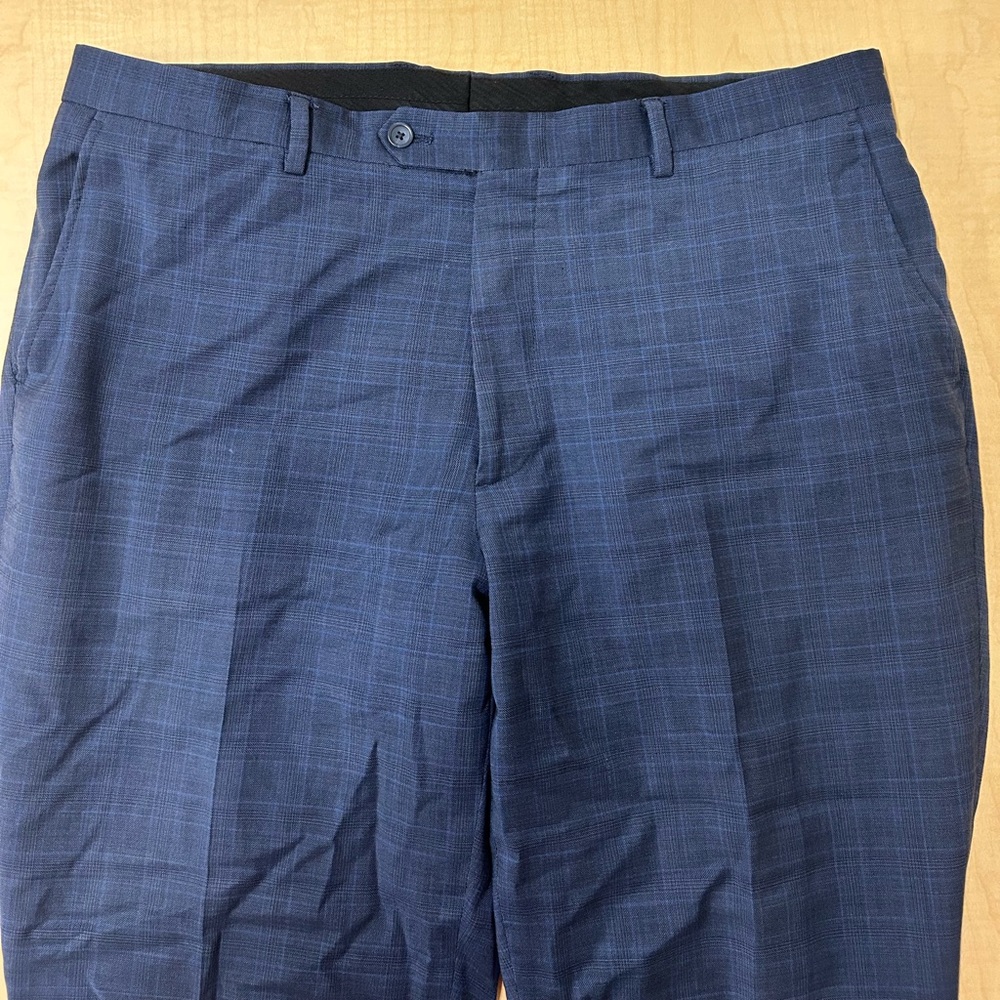 Pronto Uomo Navy Plaid Flat Front Pants